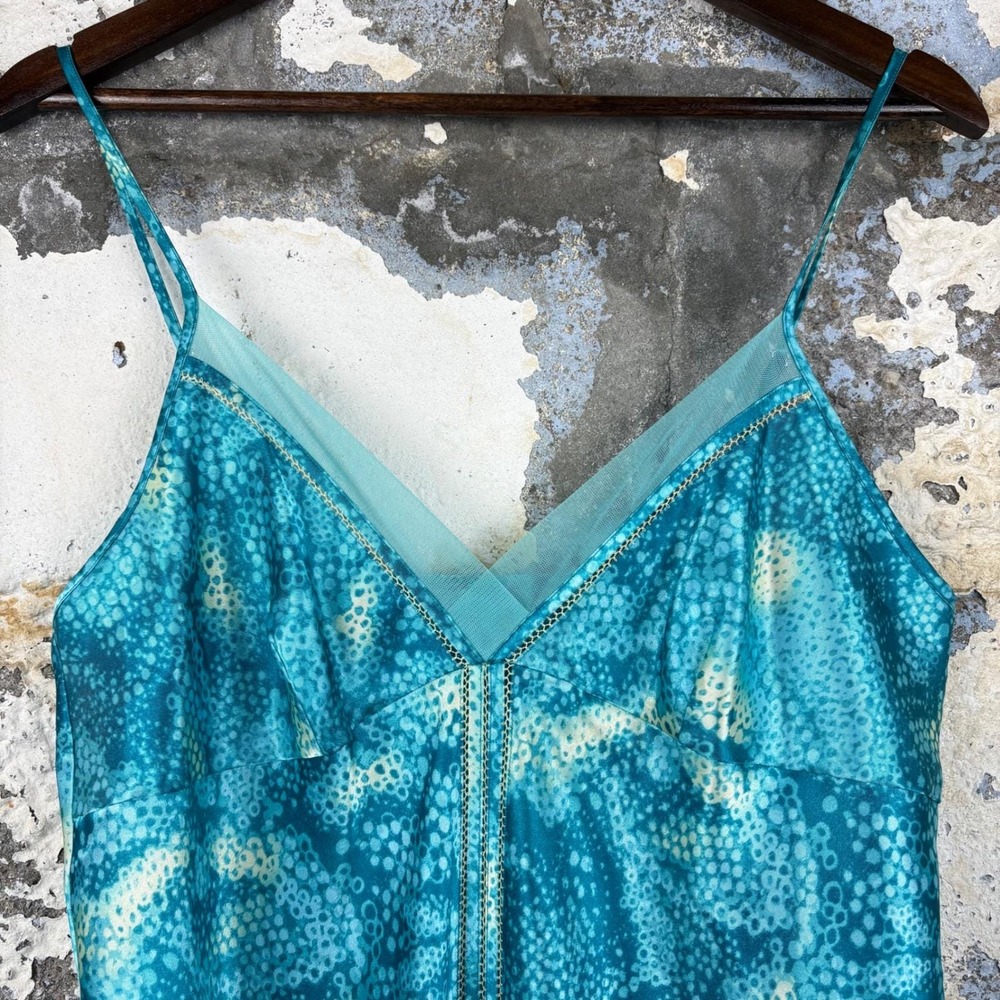 Y2K Valerie Stevens Teal Abstract Paisley Satin Chemise BabyDoll Dress Medium - Picture 2 of 7